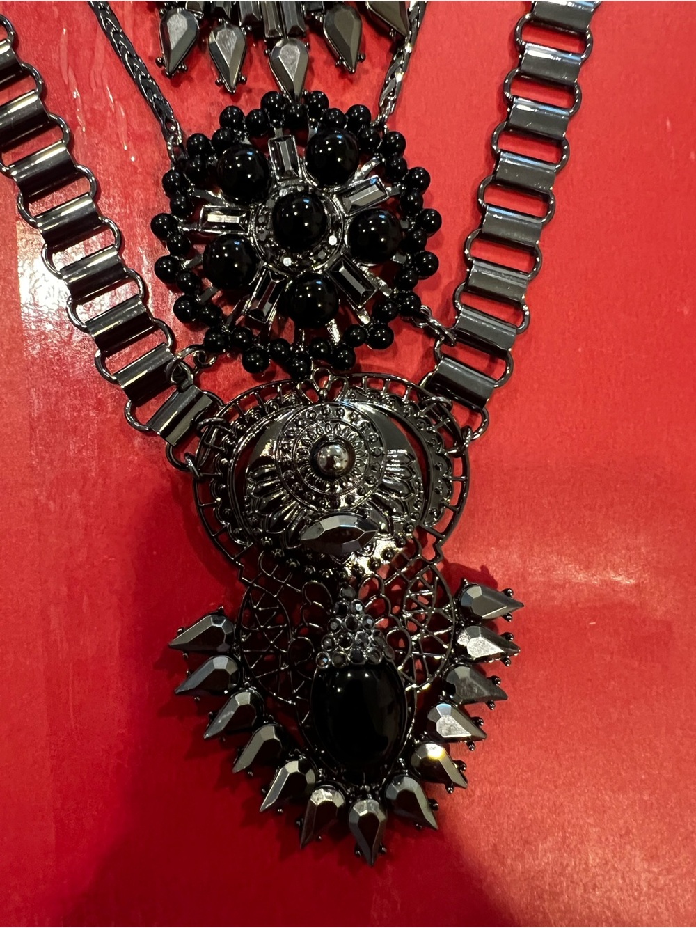 NWT Free People Only Dreaming Statement Black Gunmetal Bib Necklace - Picture 5 of 9